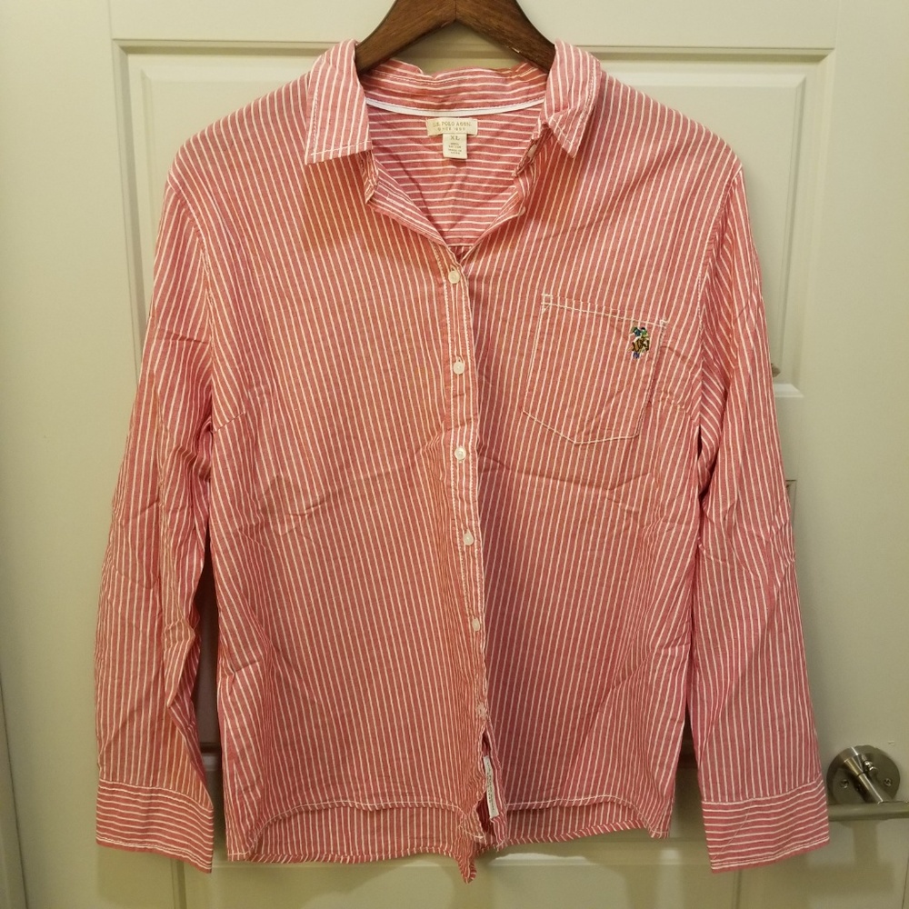 US Polo Pink Striped Button Up Blouse  Sz XL